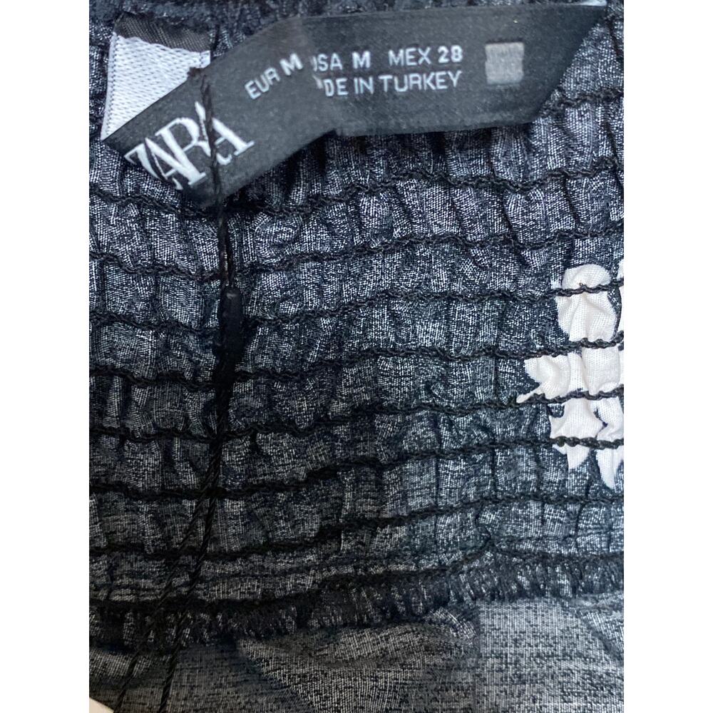 NEW Zara Womens Black Floral Smocked Sleeveless Flare Peplum Camisole Tank Top M - Picture 5 of 7